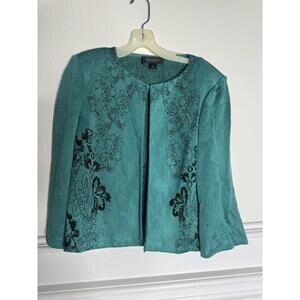 St John Jacket Size 10 Knit Turquoise  Blue Blazer  Floral  Textured Hook SEE
